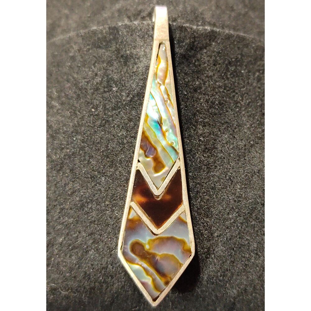 Striking Sterling Silver 925 Vintage Zuni-Style Abalone Inlay Money Tie Clip